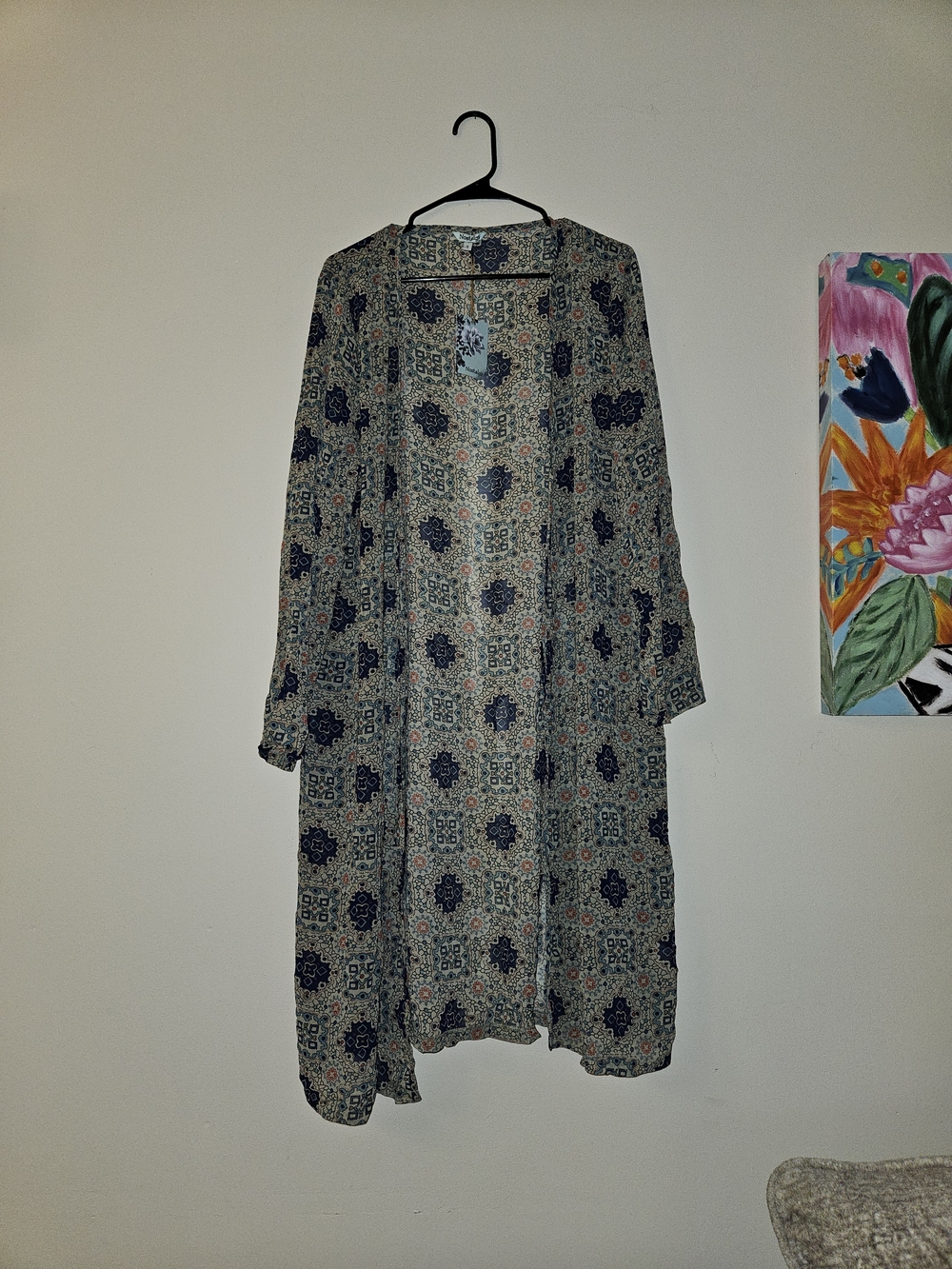 Angie Navy, Cream and Coral Floral Medallion Duster